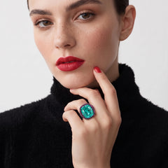 Floral statement cocktail ring for women, adjustable - RANGREZ (view 7)