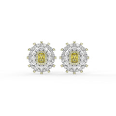 Starburst Emerald-Cut Halo Stud Earrings