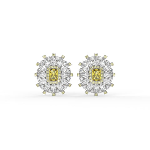 Starburst Emerald-Cut Halo Stud Earrings