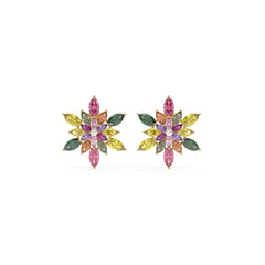 Petalia Multicolour Crystal Floral Cluster Stud Earrings, Marquise cut, Rhodium finish