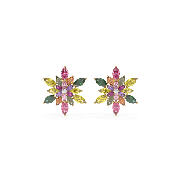 Petalia Multicolour Crystal Floral Cluster Stud Earrings, Marquise cut, Rhodium finish