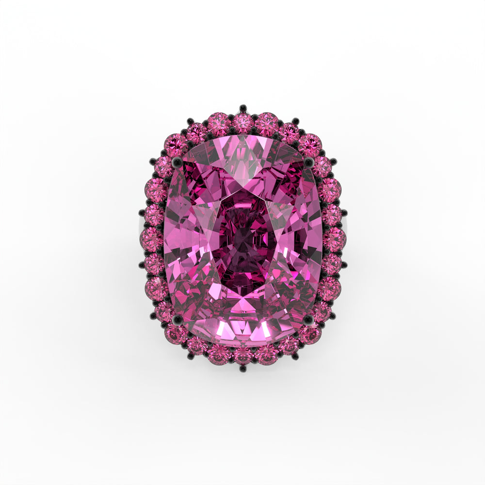 Rebecca pink stone cushion halo cocktail ring for women, black rhodium - RANGREZ (image 1)