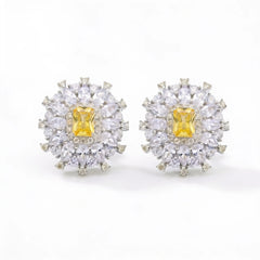 Starburst Emerald-Cut Halo Stud Earrings