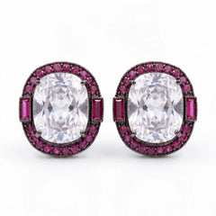 Oval Solitaire Ruby Halo Stud Earrings