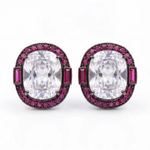 Cadence Oval Solitaire Ruby Halo Stud Earrings
