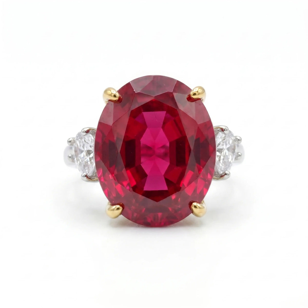 Trinity Crystal Oval Three-Stone Cocktail Ring, Gold & Rhodium finish