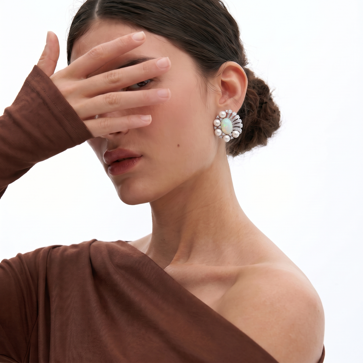Opal & Pearl Cluster Stud Earrings