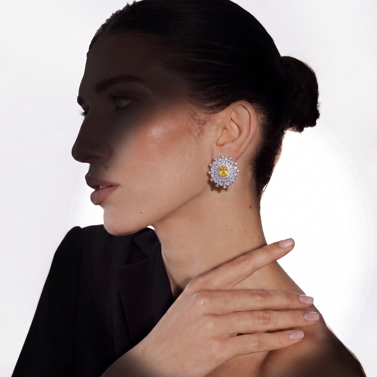 Starburst Emerald-Cut Halo Stud Earrings