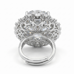 Grey Crystal Oval Halo Statement Cocktail Ring, Rhodium finish