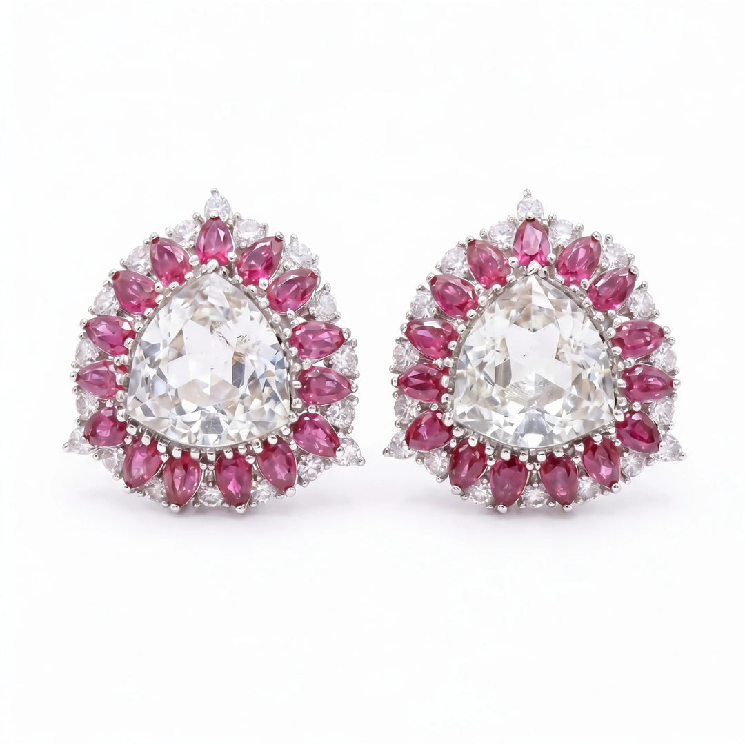 Iridescent Trillion Halo Stud Earrings
