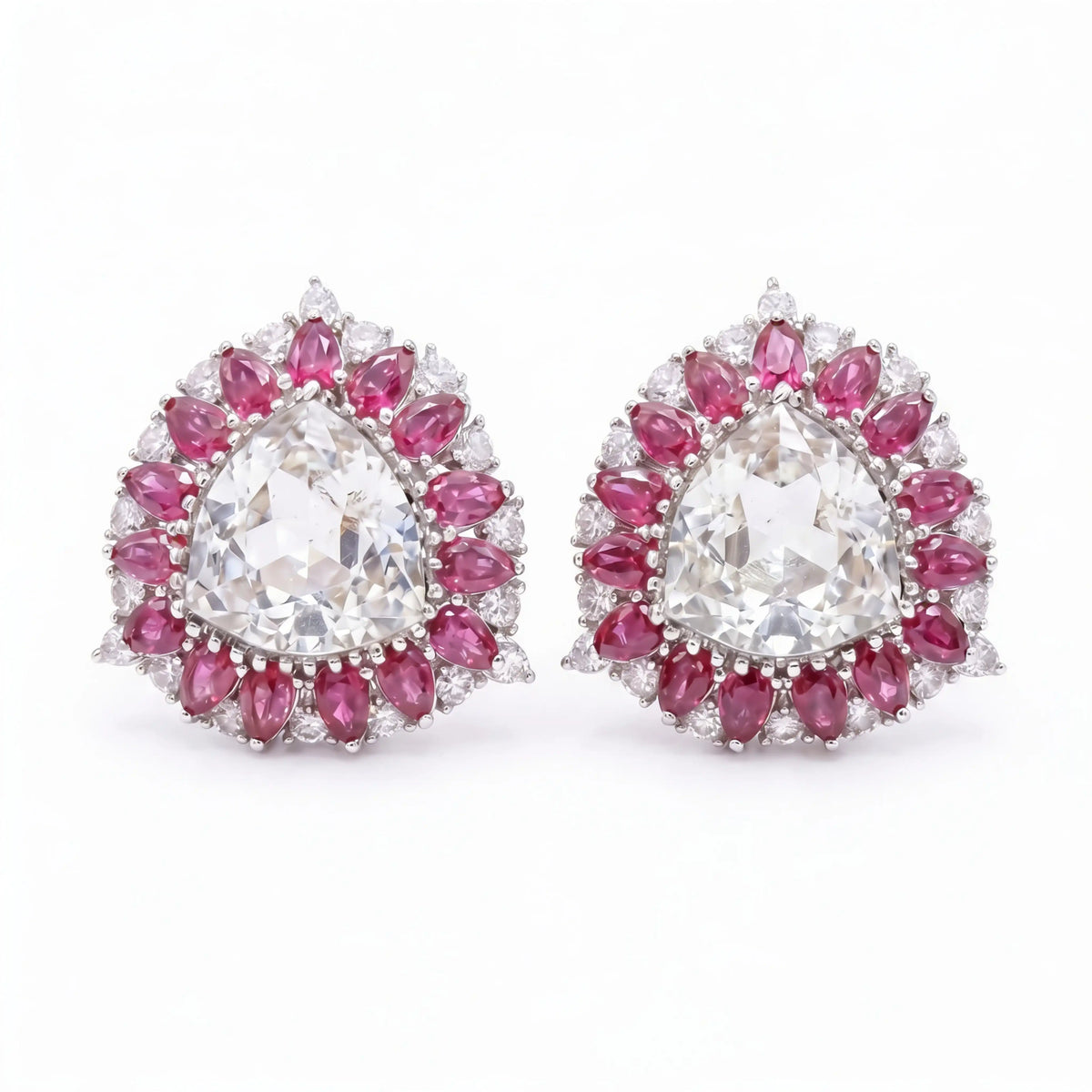 Iridescent Trillion Halo Stud Earrings