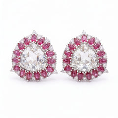 Iridescent Trillion Halo Stud Earrings