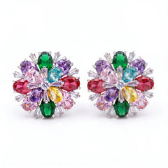 Petalia Crystal Floral Burst Stud Earrings, Mixed cut, Gold finish