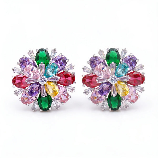 Petalia Crystal Floral Burst Stud Earrings, Mixed cut, Gold finish