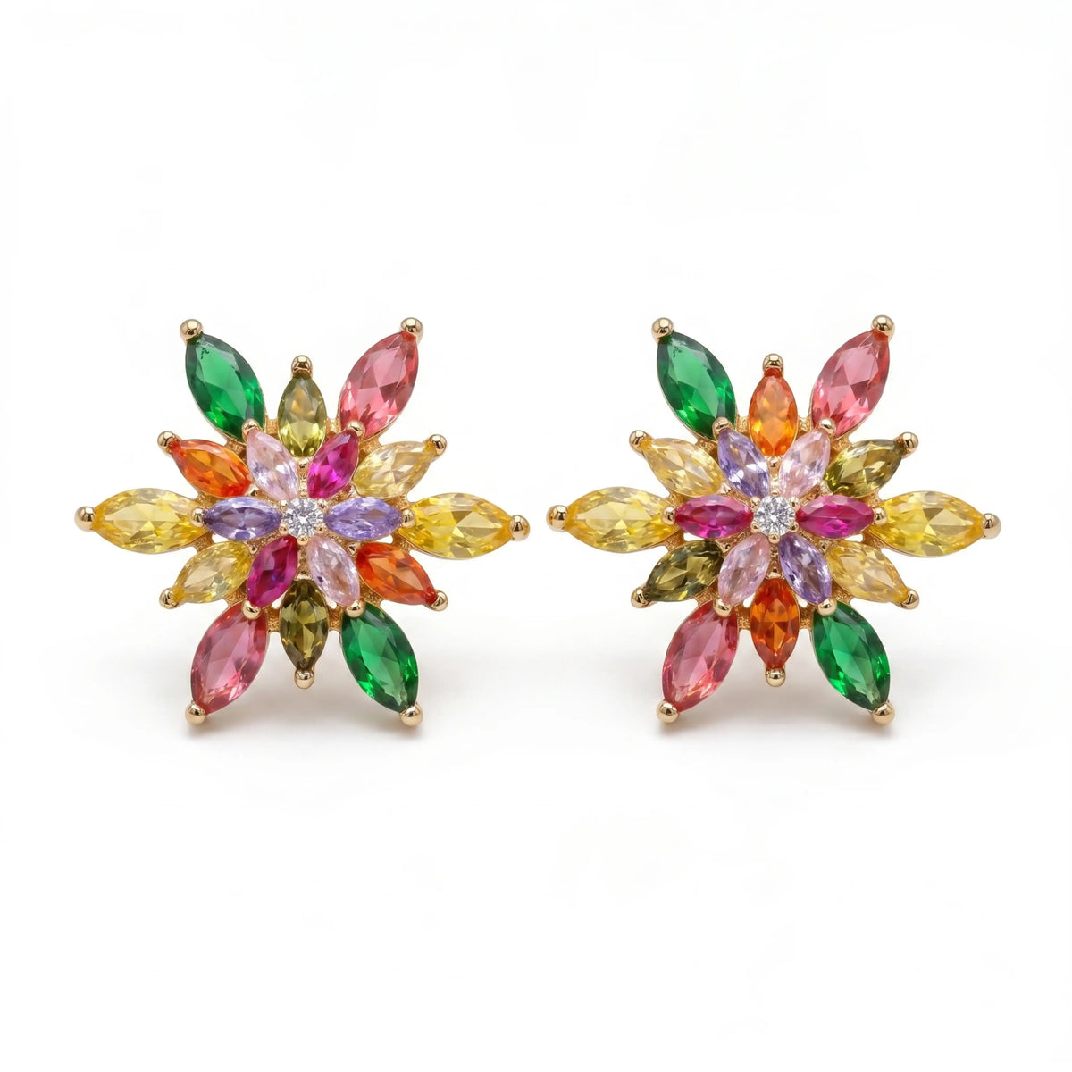 Petalia Multicolour Crystal Floral Cluster Stud Earrings, Marquise cut, Rhodium finish