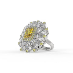 Starburst Helia Crystal Floral Burst Cocktail Ring, Rhodium finish