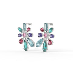 Chromotic Crystal Floral Burst Stud Earrings