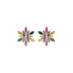 Petalia Multicolour Crystal Floral Cluster Stud Earrings, Marquise cut, Rhodium finish