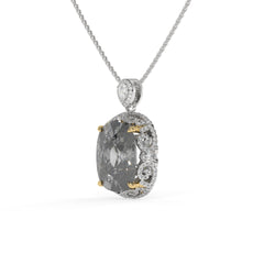 Duetta Grey Crystal Cushion Halo Pendant Necklace, Gold & Rhodium finish