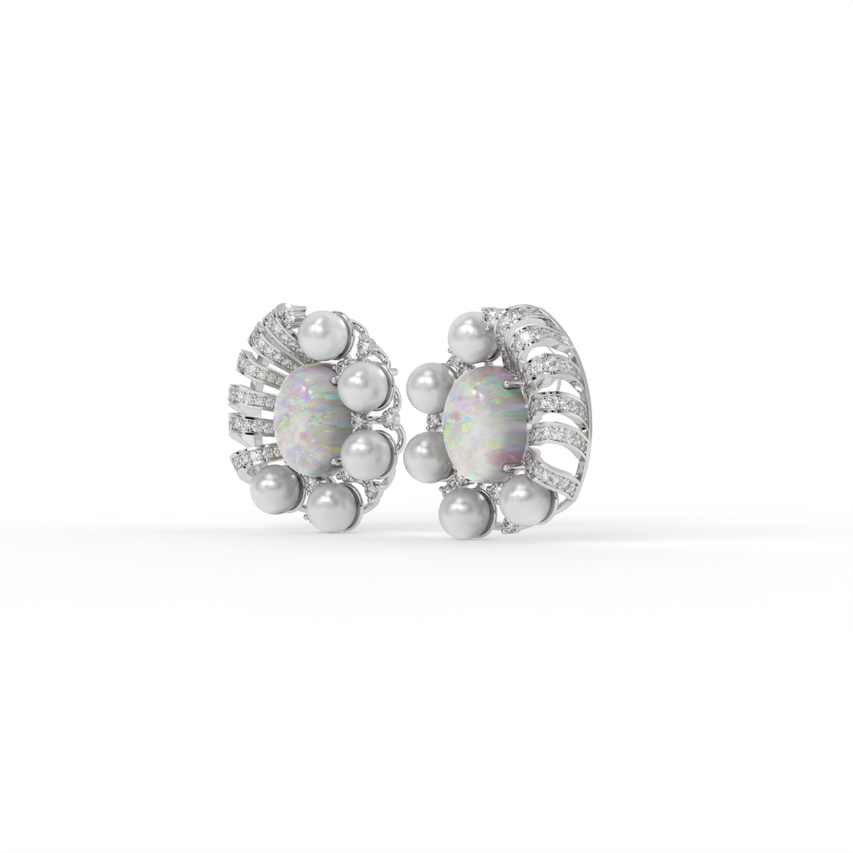 Opal & Pearl Cluster Stud Earrings