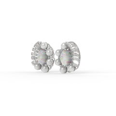 Opal & Pearl Cluster Stud Earrings