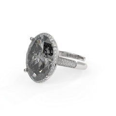 Diana Grey Crystal Cushion Halo Cocktail Ring, Rhodium finish