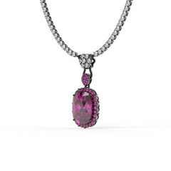 Rebecca Ruthenium Pink Crystal Cushion Pendant Tennis Necklace, Black Rhodium finish