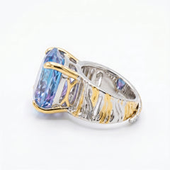 Canvas Crystal Emerald Cut Two-Tone Statement Cocktail Ring, Gold &amp; Rhodium finish