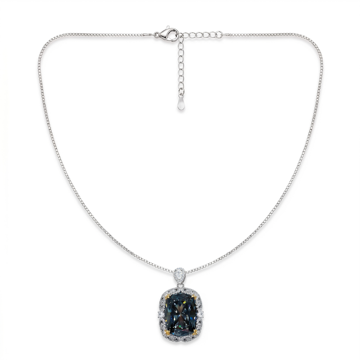 Duetta Grey Crystal Cushion Halo Pendant Necklace, Gold &amp; Rhodium finish