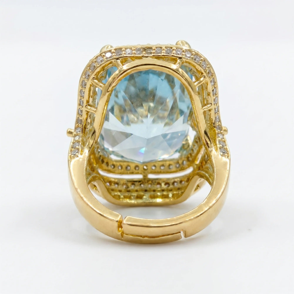 Crystal Cushion Cut Double Halo Statement Cocktail Ring, Gold finish