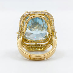 Crystal Cushion Cut Double Halo Statement Cocktail Ring, Gold finish