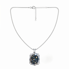 Grey crystal oval baguette halo pendant necklace for women, rhodium - RANGREZ