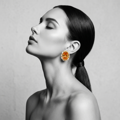 Rouge Oval Crystal Halo Stud Earrings, Gold finish