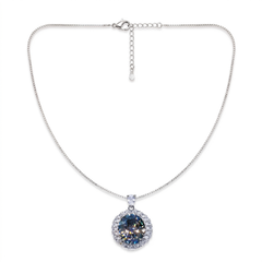 Astria Grey Crystal Round Sunburst Pendant Necklace, Rhodium finish