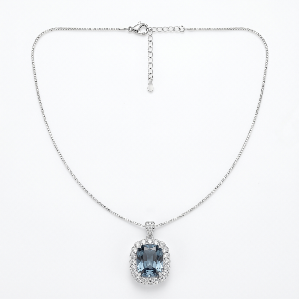 Elan Grey Crystal Cushion Vintage Pendant Necklace, Rhodium finish