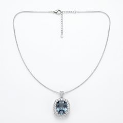 Elan Grey Crystal Cushion Vintage Pendant Necklace, Rhodium finish