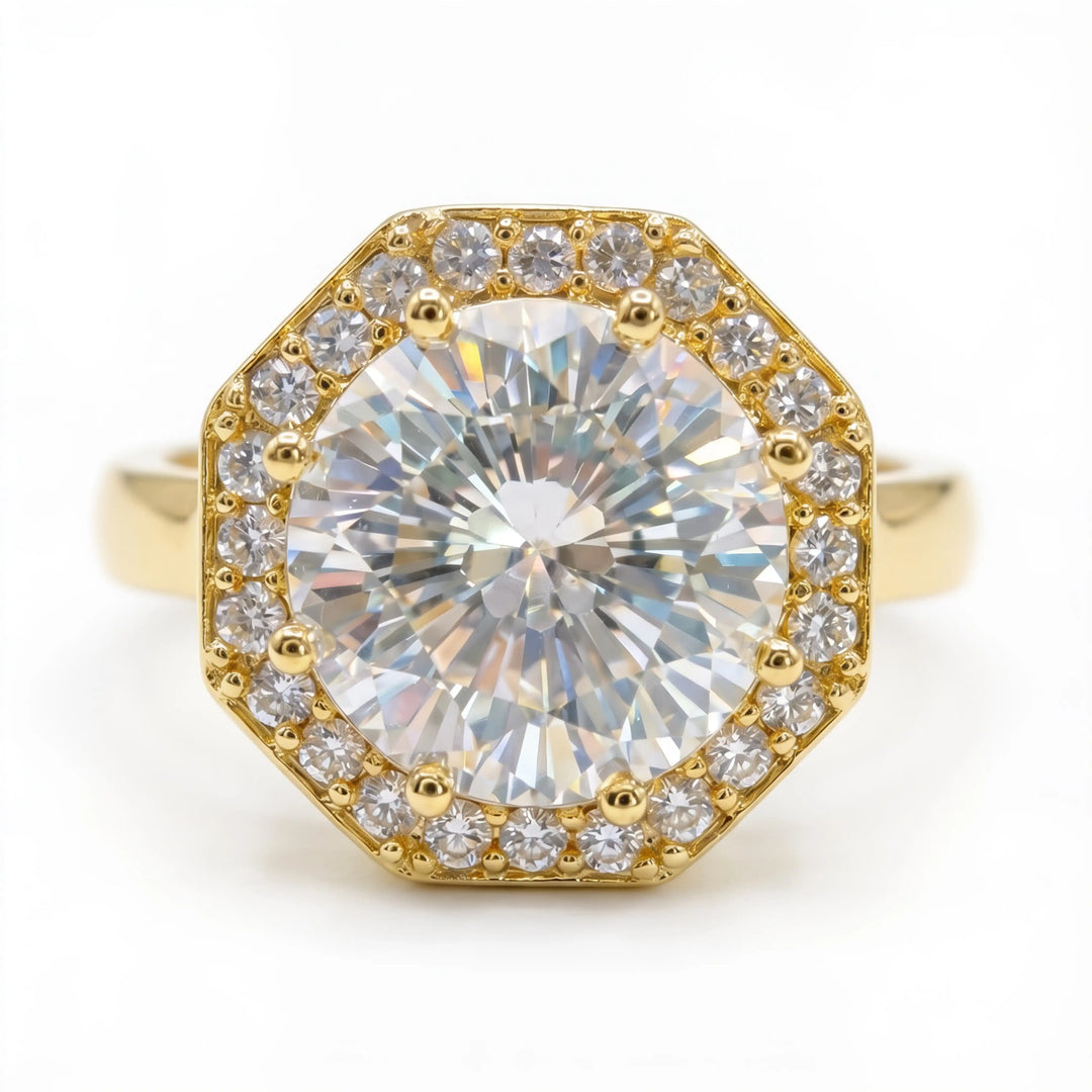 Gold-Tone Octagonal Halo Solitaire Crystal Ring