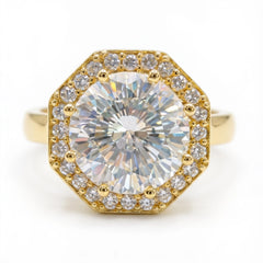 Gold-Tone Octagonal Halo Solitaire Crystal Ring