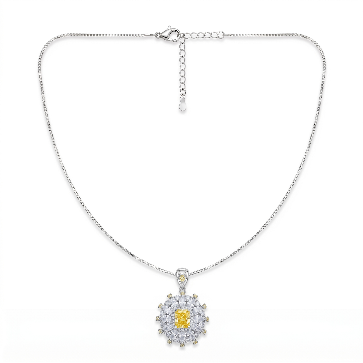 Helia Crystal Floral Burst Pendant Necklace, Rhodium finish