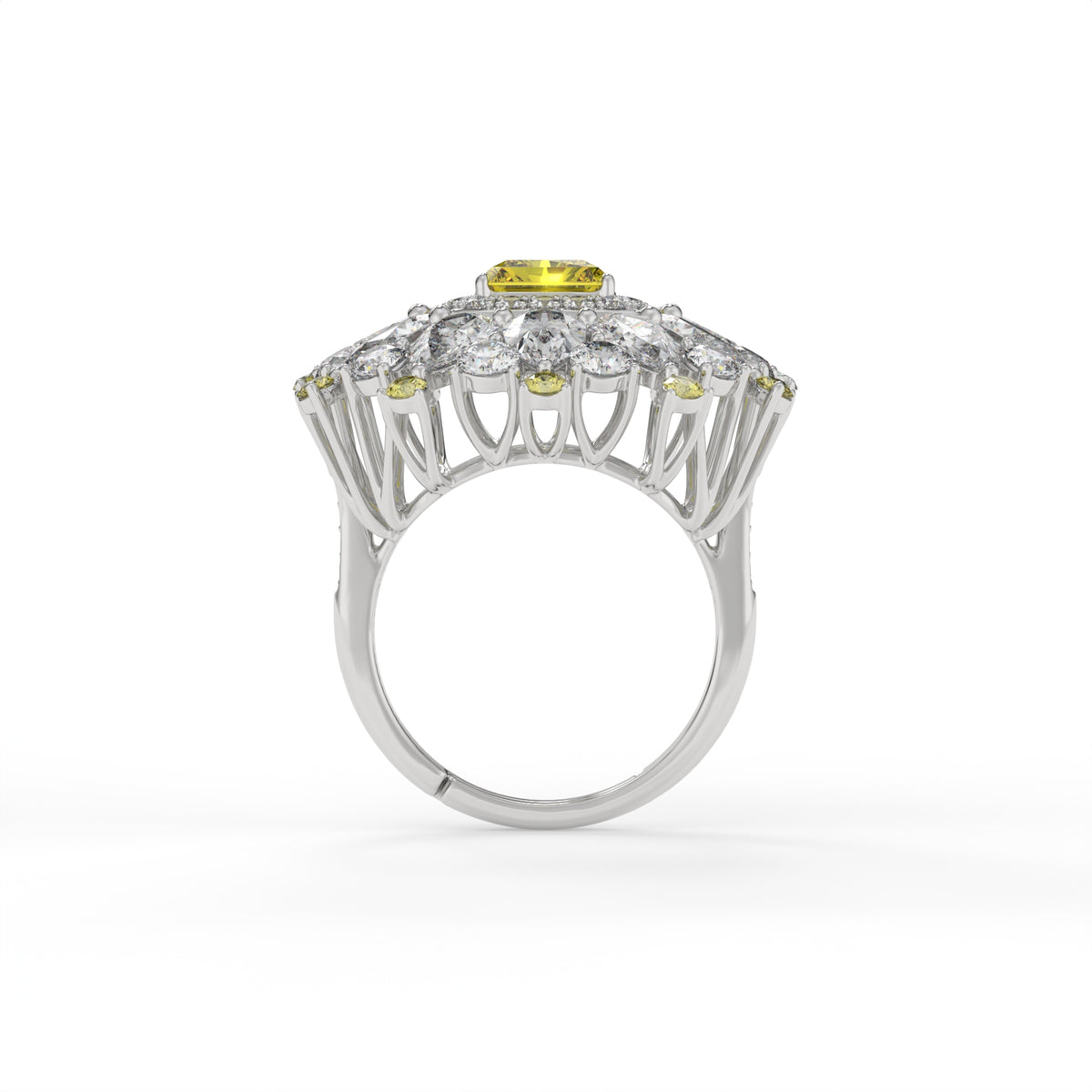 Starburst Helia Crystal Floral Burst Cocktail Ring, Rhodium finish