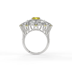 Starburst Helia Crystal Floral Burst Cocktail Ring, Rhodium finish