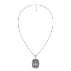 Duetta Grey Crystal Cushion Halo Pendant Necklace, Gold & Rhodium finish