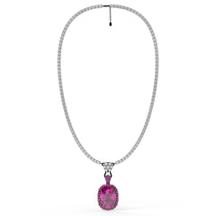 Rebecca Ruthenium Pink Crystal Cushion Pendant Tennis Necklace, Black Rhodium finish