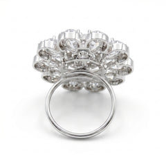 Crystal Oval Floral Cluster Cocktail Ring, Rhodium finish