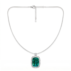 Regalia Green Crystal Cushion Baguette Pendant Necklace, Rhodium finish