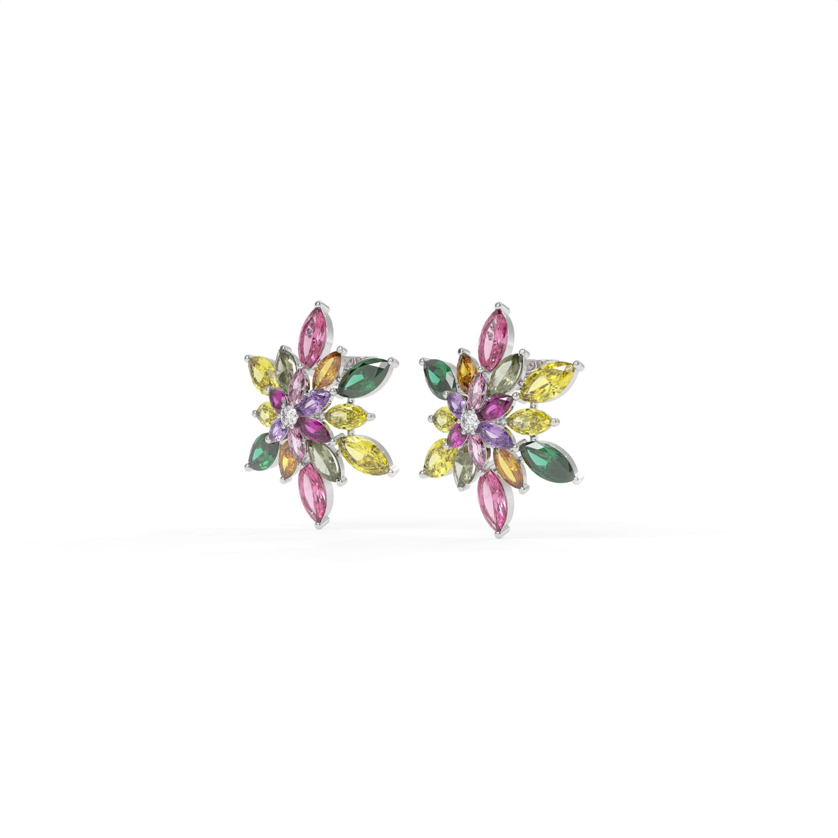 Petalia Multicolour Crystal Floral Cluster Stud Earrings, Marquise cut, Rhodium finish