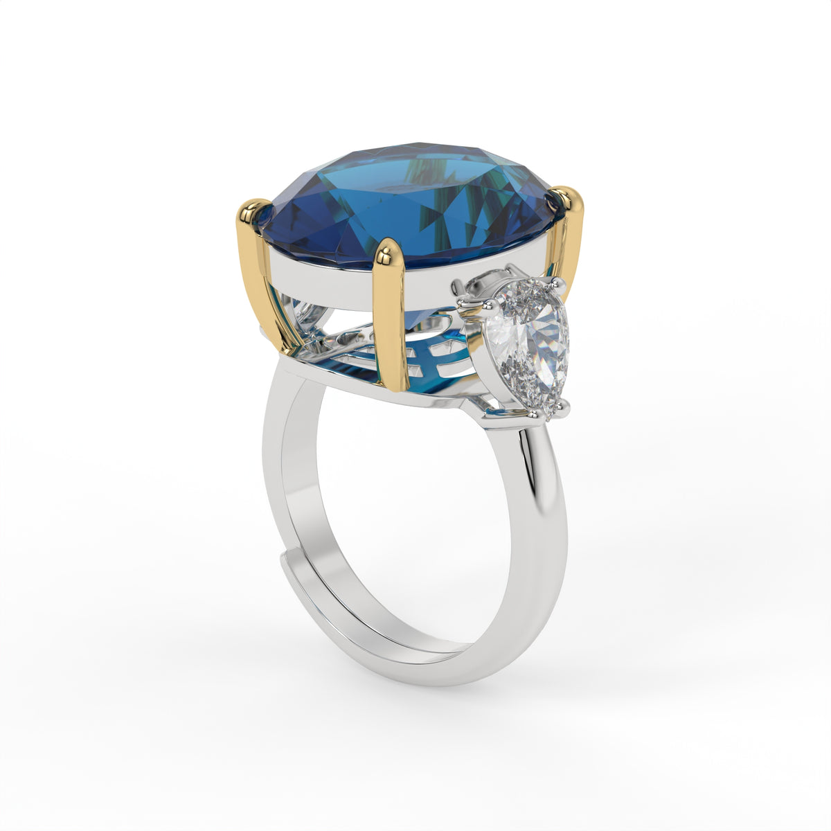 Trinity Crystal Oval Three-Stone Cocktail Ring, Gold & Rhodium finish