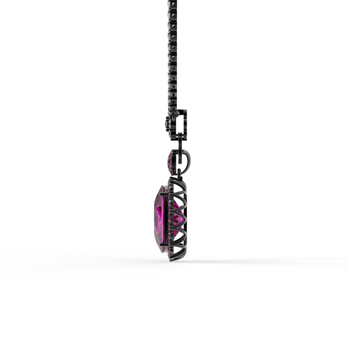 Rebecca Ruthenium Pink Crystal Cushion Pendant Tennis Necklace, Black Rhodium finish