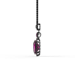 Rebecca Ruthenium Pink Crystal Cushion Pendant Tennis Necklace, Black Rhodium finish
