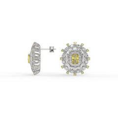 Starburst Emerald-Cut Halo Stud Earrings